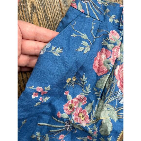 Vintage Lauren Ralph Lauren Linen Shorts Size 6 Blue Floral Print Pleated Front - Picture 3 of 9